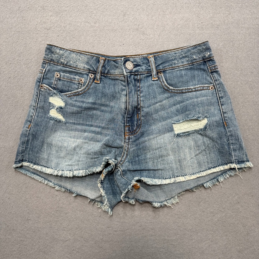 Aeropostale Shorts Women's 2 Blue Denim High‎ Waisted Shorty Cut Off Distressed